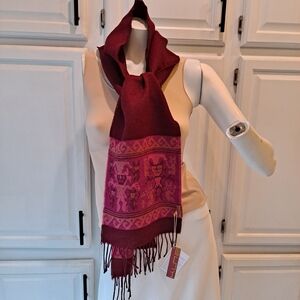Kuna Baby Alpaca Milenium Burgundy & Pink Scarf W/Peruvian Textile Art